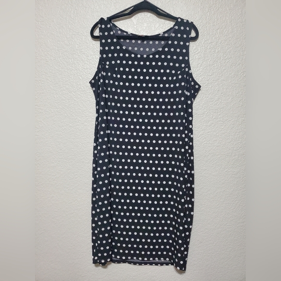 JM Studio Black Sleeveless Midi Dress White Polka Dots Plus Size Women's 2X - Picture 1 of 4